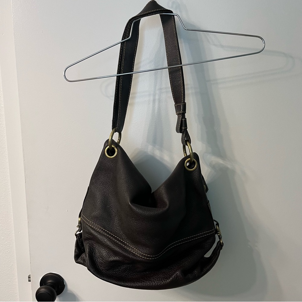 BCBGMAXAZRIA hobo brown leather bag purse satchel 2 ways to wear w/metal accents - Picture 7 of 12